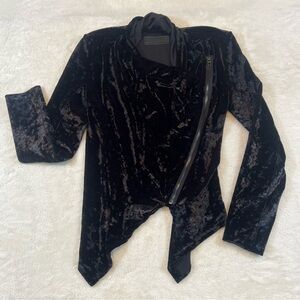 Blank NYC Black Crushed Velvet Draped Moto Jacket Size XS